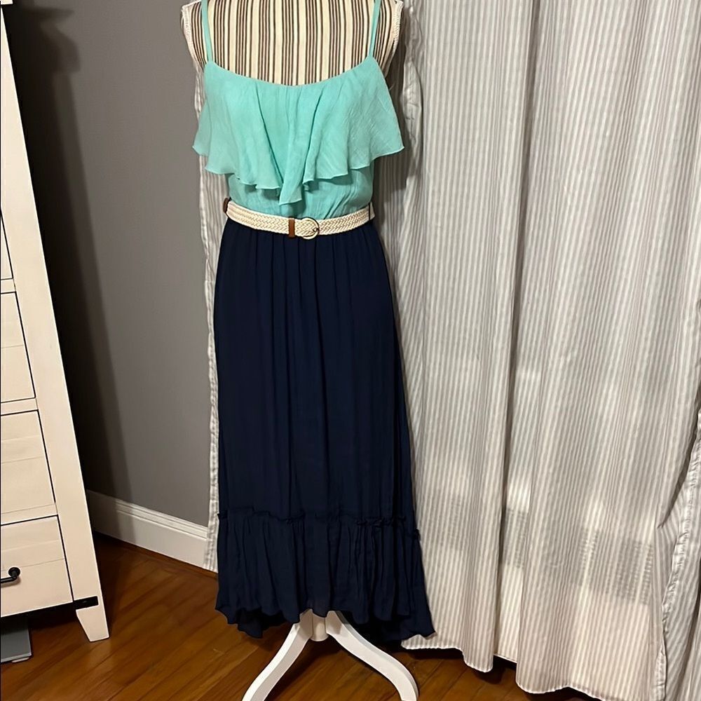 Elegant Blue and Green Women's Maxi Dress